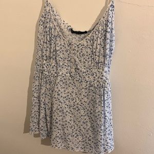 blue and white floral print brandy melville baby doll top